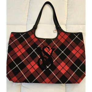 Victoria's Secret Red and Black Plaid Tote Travel Overnight Bag double strap